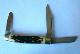 Schrade Uncle Henry 885uh Three Blade Pocket Knife Ss Staglon Handles Very Good