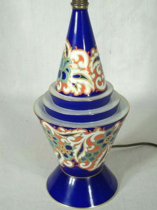 Antique Art Deco Art Nouveau Blue Porcelain Floral Decorated Lamp
