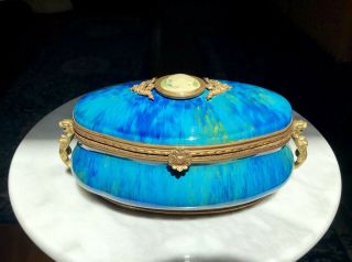Rare - French Sevres Paul Millet Aqua Blue/green Flambé Glaze Bronze Porcelain Box