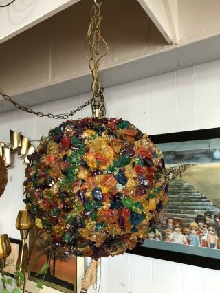 Rare Vintage Huge Chunky Colorful Mid Century Spaghetti Hanging Swag Lamp Light