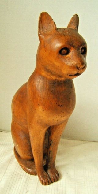 Carved Wood Folk Art Cat Life Size Vintage
