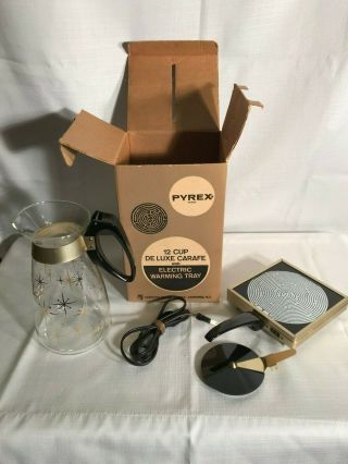 Vintage Mid Century Modern Pyrex Glass 12 Cup Coffee Pot And Warming Tray