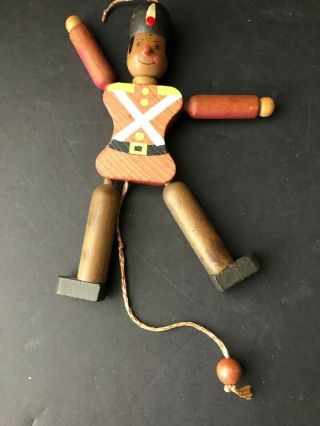 Vintage Austrian Wooden Pull String Soldier Ornament Toy