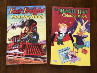 Fast Freight & Magic Hat Vintage Saalfield Coloring Books 