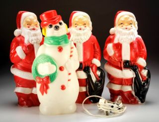 3 Vintage Christmas 1968 Empire Plastic Blow Mold 13 " Light Up Santa Claus,  1