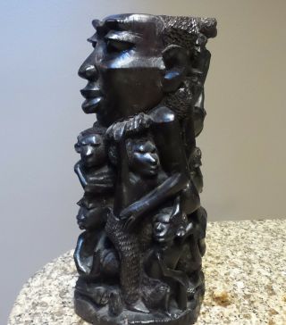 Makonde Tree Carving Ebony Wood Tree Of Life Statue African Art N/r