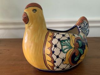 Vintage Mexican Talavera Pottery Chicken Bird Planter Signed