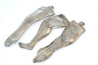 3pc Antique Early 1900 Arm Leg 4 " Sterling Silver Ex Voto Milagro