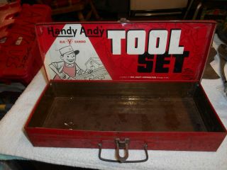 Vintage Handy Andy Tool Box Metal Red
