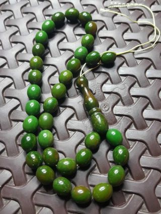 Amber Bakelite Islamic Faturan Rosary Green Stone Misbaha Prayer Bead Tesbih