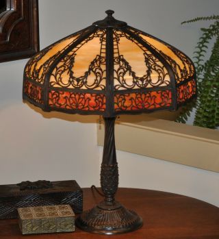 Large Art Nouveau Miller Slag Glass Lamp 16 Panel Handel Style