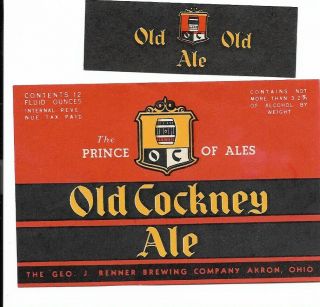 Renner Brewing Old Cockney Ale Label With Neck Irtp Akron Oh