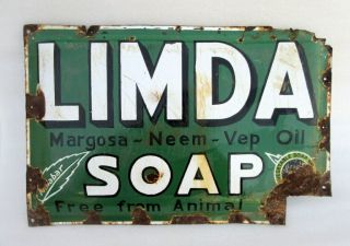 Vintage Limda Vegetable Soap Ad Porcelain Enamel Sign Board Old Rare
