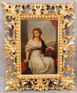 19thc Antique Grand Tour Angelica Kauffmann Portrait Painting Carved Gilt Frame