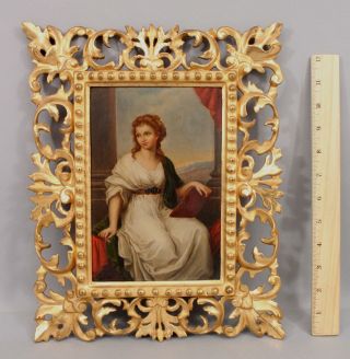 19thC Antique Grand Tour Angelica Kauffmann Portrait Painting Carved Gilt Frame 2