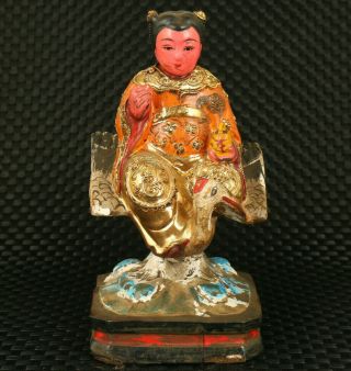 Rare Old Wood Queen Mother Of The West Crane Statue Collect Blessing Ornament