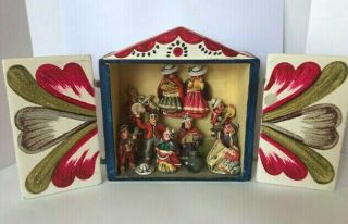Vintage Folk Art Diorama Mexican Mariachi Band Firgural Miniature Hand Carved 7 "