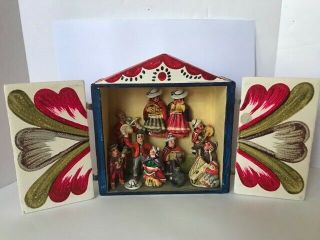 Vintage Folk Art Diorama Mexican Mariachi Band Firgural Miniature Hand Carved 7 