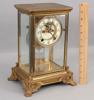 Antique Haven Clock Co Gilded Brass Crystal Regulator Clock Open Escapement