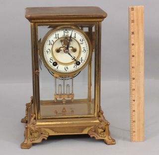 Antique Haven Clock Co Gilded Brass Crystal Regulator Clock Open Escapement 2