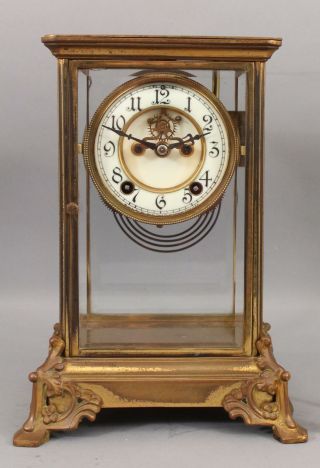 Antique Haven Clock Co Gilded Brass Crystal Regulator Clock Open Escapement 3
