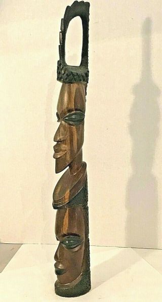 PRIMITIVE HAND CARVED WOOD AFRICAN SCULPTURE 2 HEAD TOTEM DISTINCT ART 3