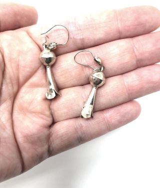 Vintage Navajo Sterling Silver Squash Blossom Dangle Pierced Earrings 2