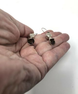 Vintage Navajo Sterling Silver Squash Blossom Dangle Pierced Earrings 3