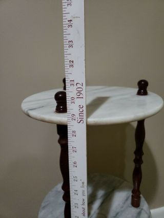 VINTAGE TALL DARK WOOD & MARBLE 3 TIER DISPLAY STAND END TABLE HOME DECOR 2