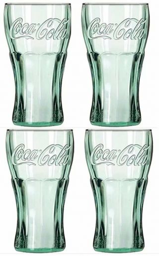 Set Of 4,  Small Coca Cola Glasses 6.  25 Oz,  Green Tint,
