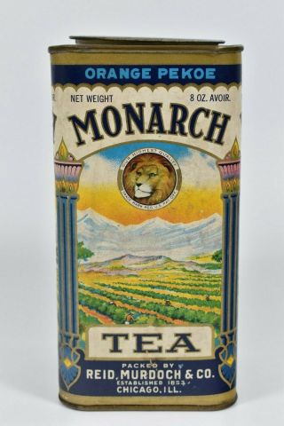 Vintage Old Stock Monarch Tea Tin Orange Pekoe Black Reid Murdoch