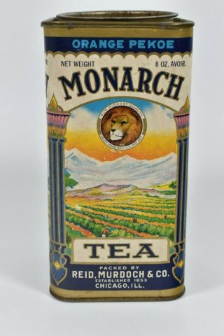 Vintage Old Stock Monarch Tea Tin Orange Pekoe Black Reid Murdoch 2