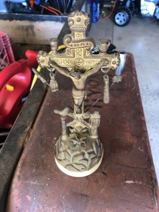 Altar Crucifix | Standing Cross Bronze | Jesus Christ Brass Crucifixion | 10 In