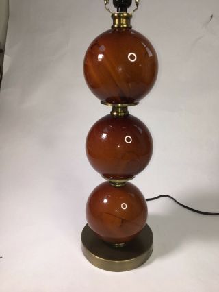 Vintage Mid Century Modern 3 Glass Ball Marble With Brass Lamp