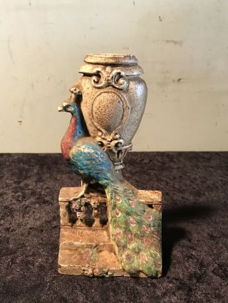 Antique Hubley Peacock & Urn Cast Iron Doorstop 208
