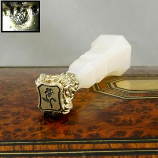 Antique French.  800 Silver Mounted White Agate Handle Wax Seal Desk Stamp