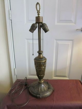 Antique Brass Table Lamp Base Arts & Crafts Mission - Double Sockets 1910