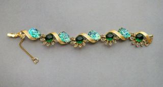 Vintage Schiaparelli Emerald Green Cabochon Rhinestone Bracelet
