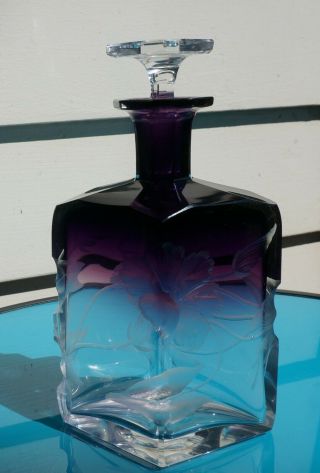 Art Nouveau Amethyst & Clear Glass Moser Karlsbad Perfume Bottle W/floral Design