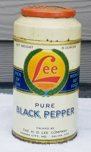 Vintage H.  D.  Lee Pure Black Pepper Tin Can 8 Oz Rare Size Kansas City Salinas Ks