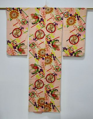 Japanese Silk Antique Kimono / Flower & Butterfly / Vintage Silk Fabric /640