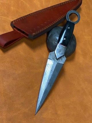 Custom Handmade Damascus Steel Dagger Buffalo Horn Handle Full Tang Dagger