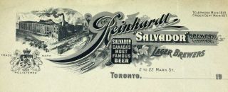 Reinhardt Salvador Pre - Pro Factory Scene Letterhead,  Envelope Beer Toronto Canada