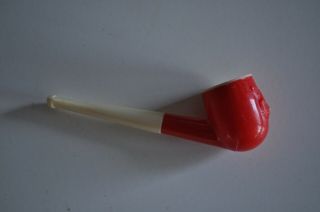 Vintage Plastic Pipe Red And White With Cat Bubbles Hard Plastic