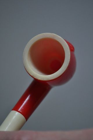 Vintage Plastic Pipe Red and White with Cat Bubbles Hard Plastic 3
