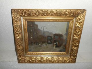 Very Old Oil Painting,  { City Scene,  Impress.  Style,  Frame }.  Is Antique