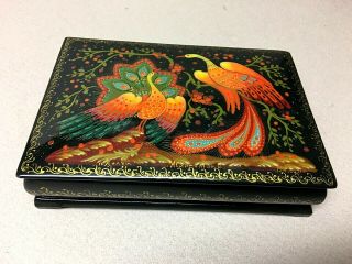 Vintage Russian Lacquer Box - Hand Painted - Signed - Birds
