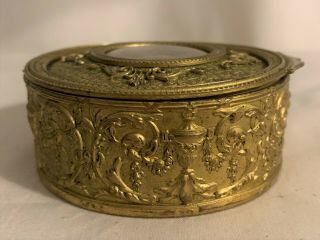 Antique French Gilt Bronze Miniature Painting Vanity Trinket Jewelry Box Signed 3