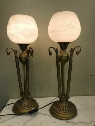 Art Deco Gilded Bronze,  Alabaster Table Lamps