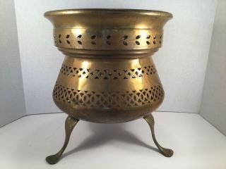 Large Vintage Solid Hammered Brass Planter Pot Footed Claw Foot 13x 11
